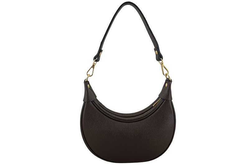 Subtelna mini torebka z miękkim zamszem i złotymi detalami - Brązowa ciemna