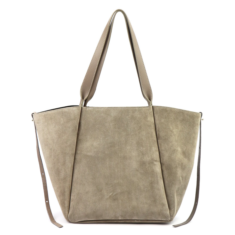 Damska duża skórzana zamszowa shopperbag z wyjmowaną kosmetyczką Luka