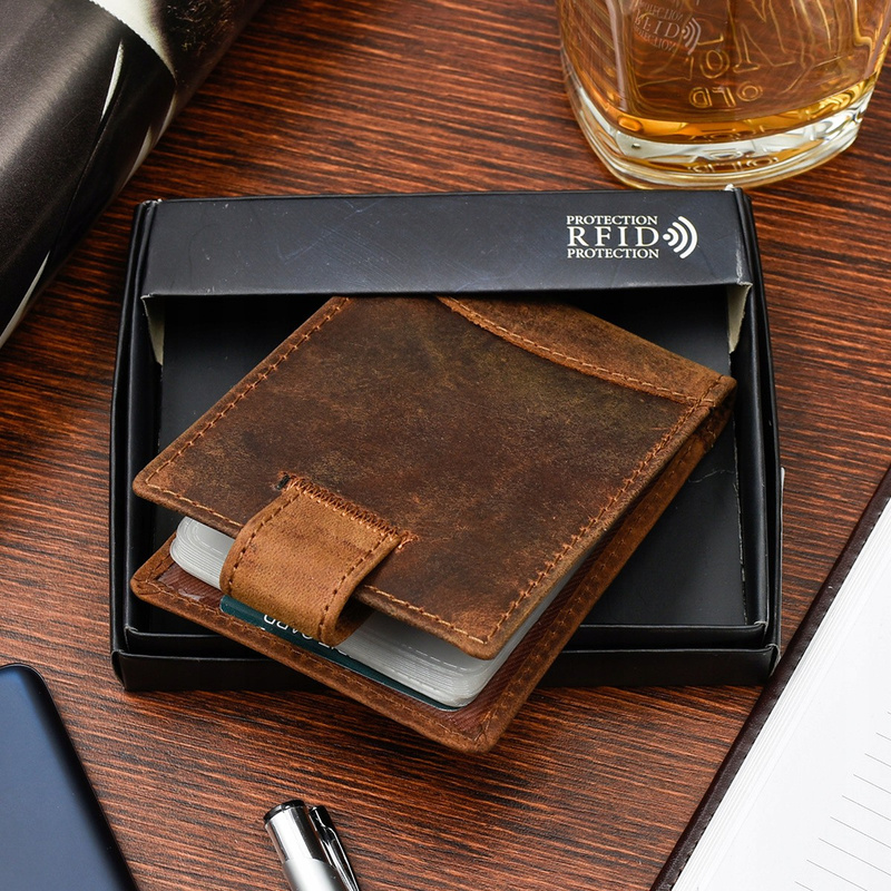 Etui skórzane na dokumenty karty wizytownik RFiD ciemny brąz C85