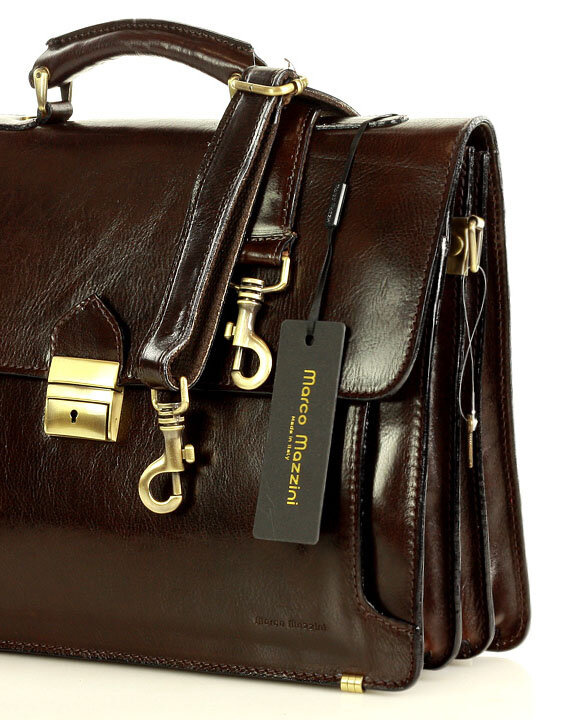 Teczka męska skórzana MARCO MAZZINI handmade - ROBERTO Classic ciemny brąz