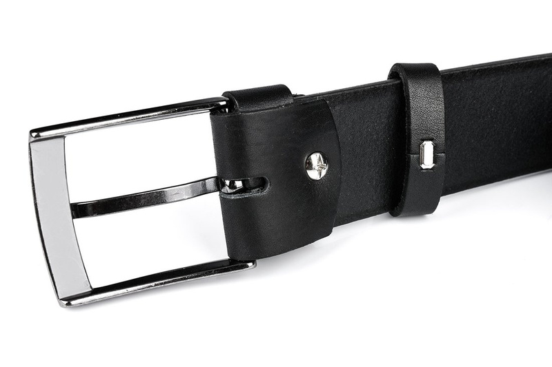 Beltimore skórzany licowy pasek męski czarny 3,5 cm E10 : Kolory - czarny, Rozmiar pasków - r.115-130 cm