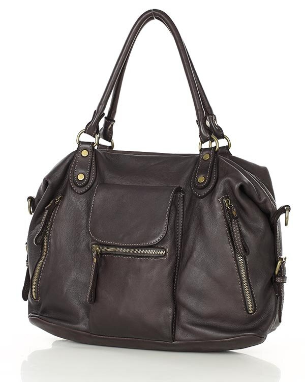 Torba biznesowa bowling retro bag skórzana - MARCO MAZZINI ciemny brąz caffe