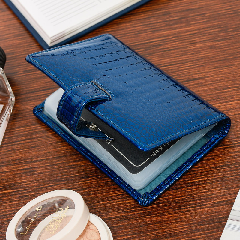 NIEBIESKIE JENNIFER JONES ETUI NA DOKUMENTY WIZYTOWNIK SKÓRA NATURALNA M32