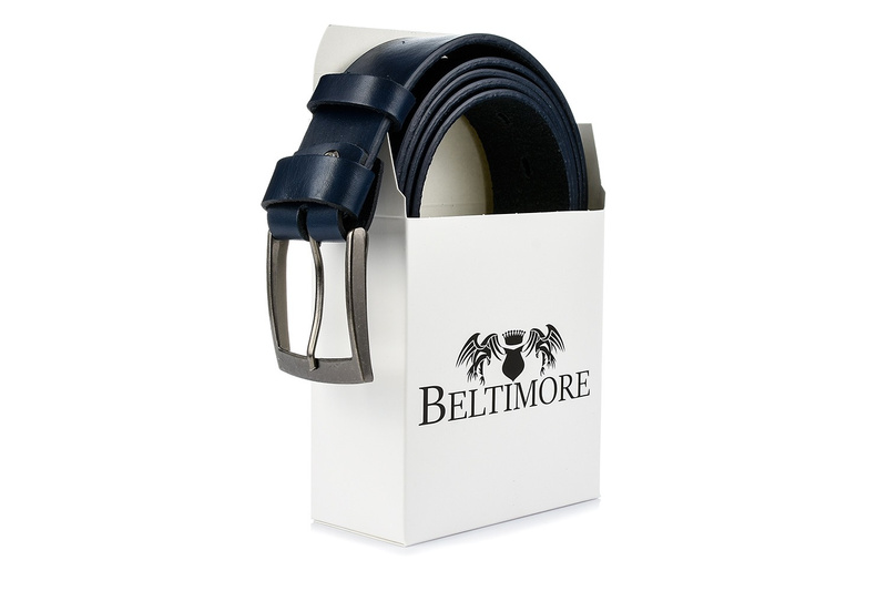 Beltimore skórzany licowy pasek męski granatowy premium E15 : Kolory - granatowy, Rozmiar pasków - r.85-100 cm