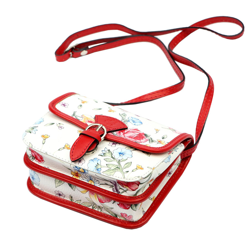 Skórzana damska listonoszka torebka przez ramię w kwiaty Gregorio