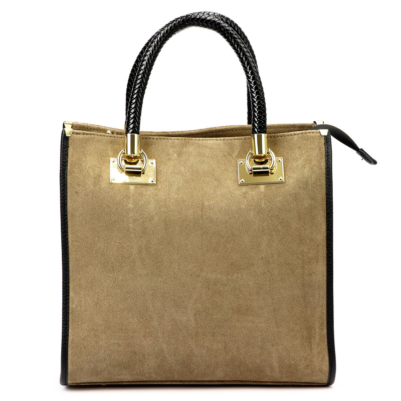 Vera Pelle damski kuferek skóra naturalna zamsz torebka na ramię z paskiem