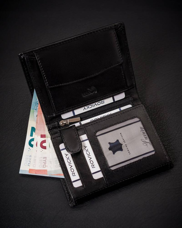 Duży Skórzany portfel męski system RFID Rovicky