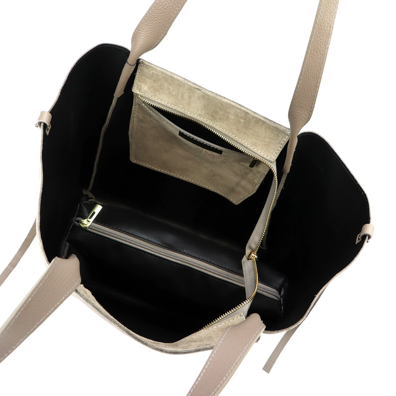 Damska duża skórzana zamszowa shopperbag z wyjmowaną kosmetyczką Luka