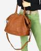Duża torebka skórzana oversize style shopper bag - MARCO MAZZINI brąz camel