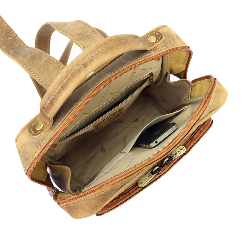 Duży Miejski pojemny plecak z prawdziwej skóry z kieszeniami Florence