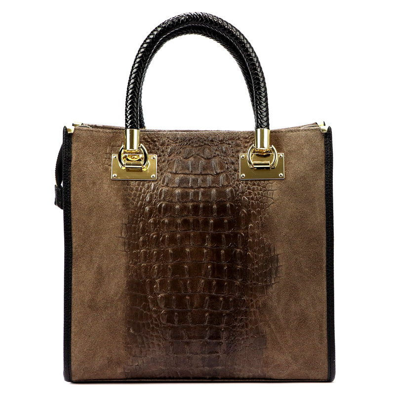 Vera Pelle damski kuferek skórzany torebka do ręki skóra krokodyla