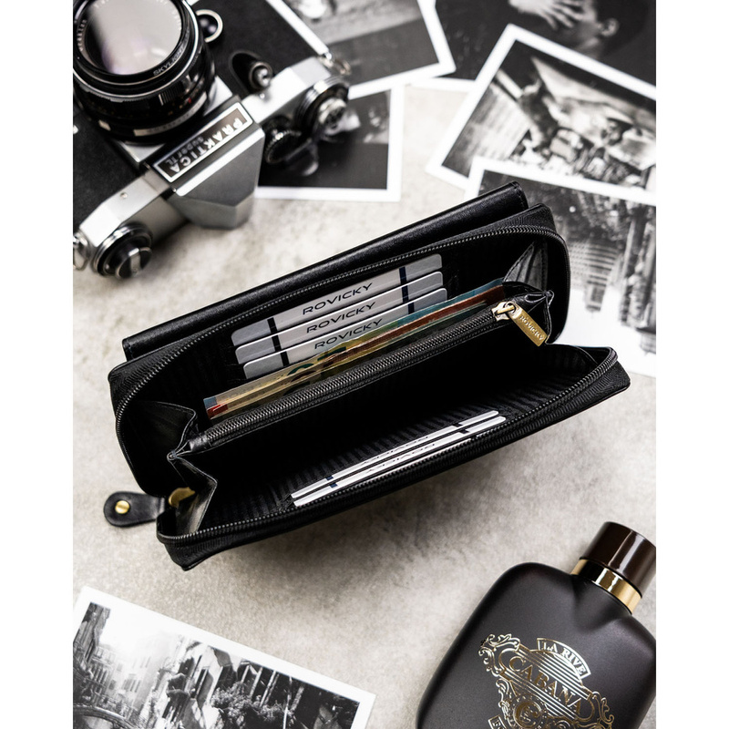 Skórzana, dwukomorowa saszetka męska w czarnym kolorze zamykana suwakiem - Rovicky