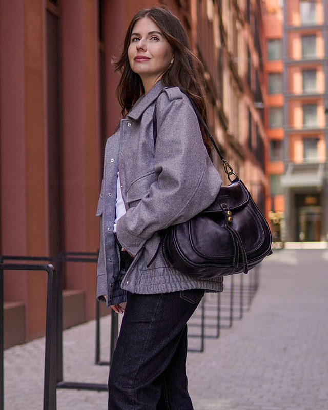 Marco Mazzini Torebka classic saddle bag ze skóry naturalnej na ramie czarna