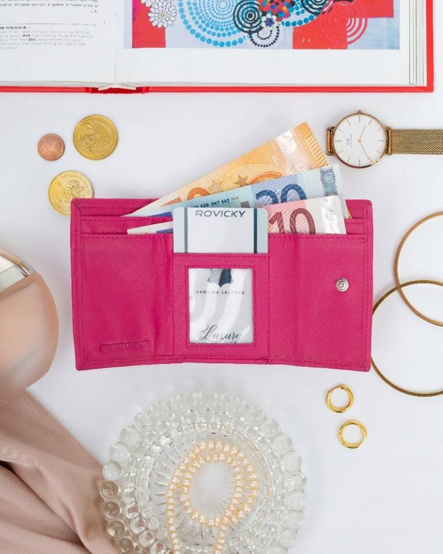 Rovicky Portfel Damski Mała Portmonetka Skóra Naturalna Przegrody Kieszeń