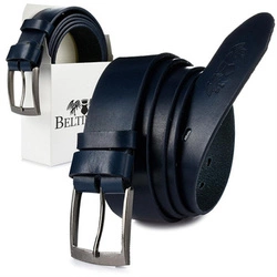 Beltimore skórzany licowy pasek męski granatowy premium E15 : Kolory - granatowy, Rozmiar pasków - r.160-175 cm