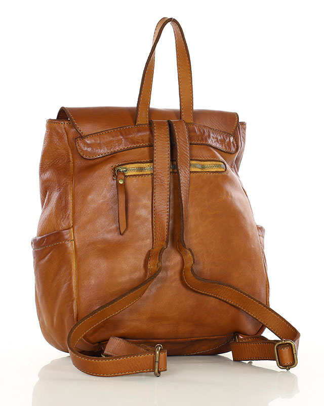 Plecak skórzany handmade z kieszeniami - MARCO MAZZINI brąz camel