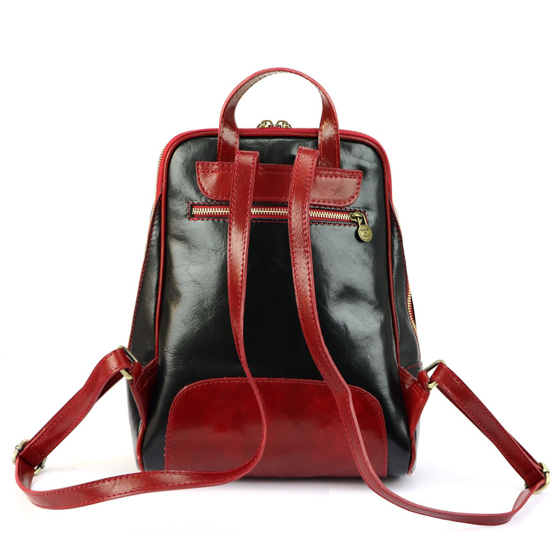 Florence Miejski Damski plecak skóra naturalna z kieszeniami na suwak