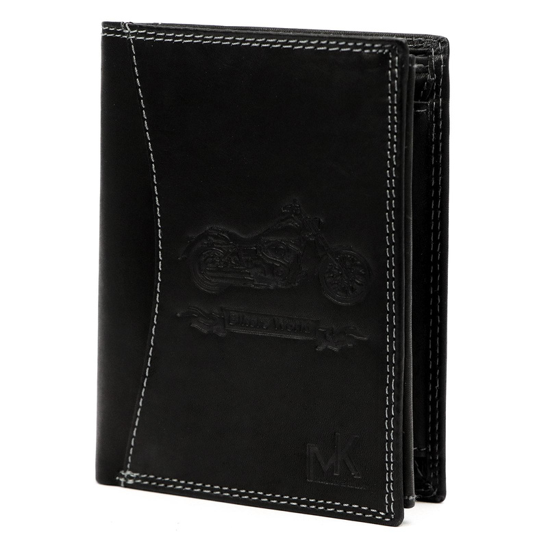 Money Kepper portfel duży męski pionowy skóra naturalna wzór motocykl
