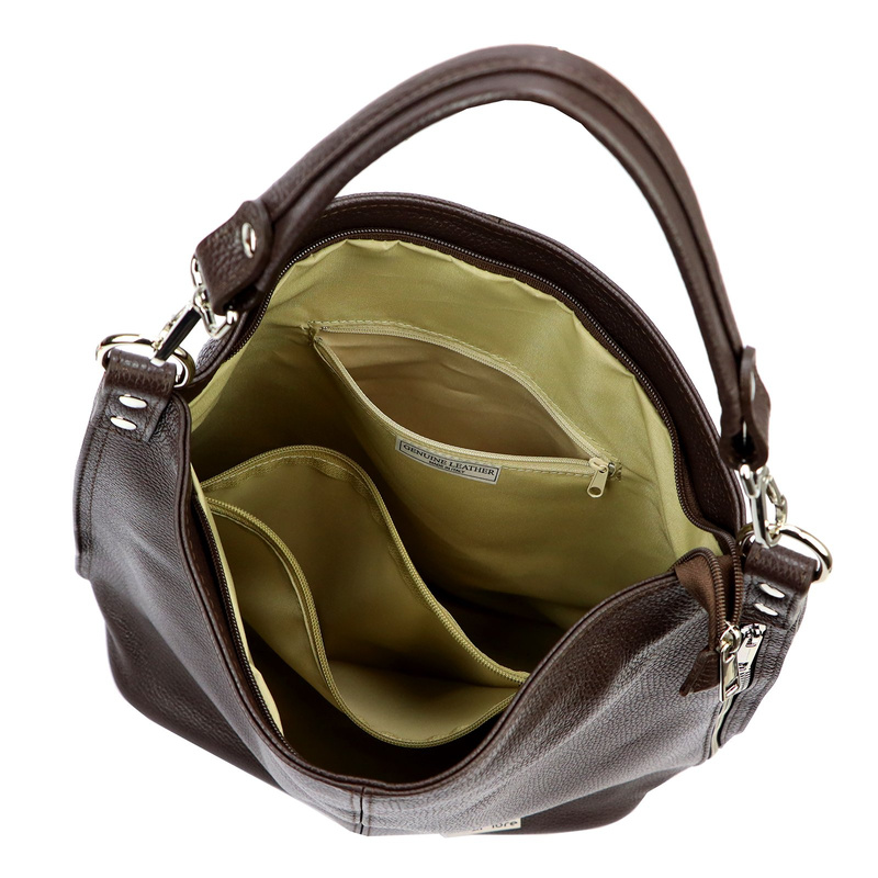 Damska stylowa skórzana torebka na ramię shopper z kieszeniami MiaMore