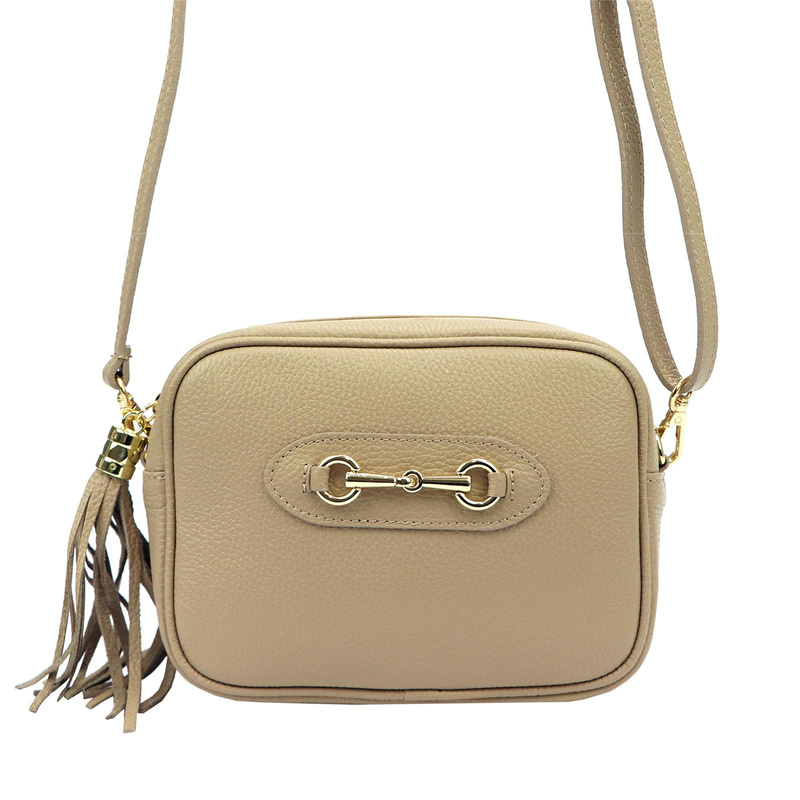 Luka damska listonoszka skóra naturalna torebka z brelokiem z frędzlem