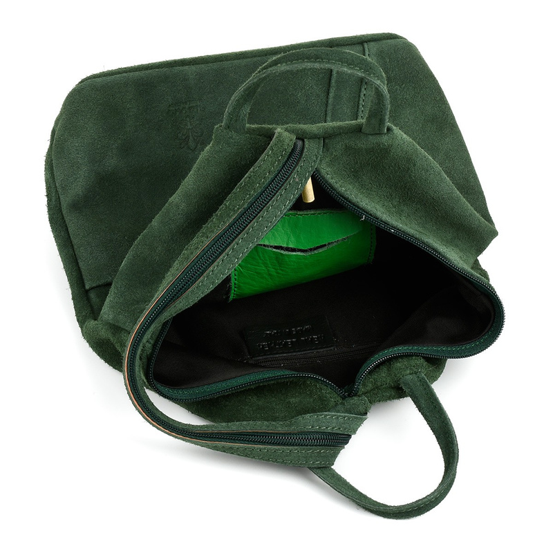 Ciemno- zielony Vera Pelle włoski Plecak Skórzany damski mały T53