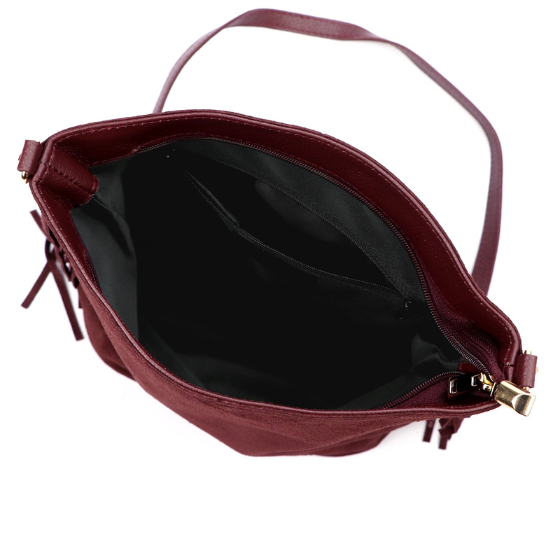 Vera Pelle damska listonoszka skóra naturalna zamszowa torebka z frędzlami