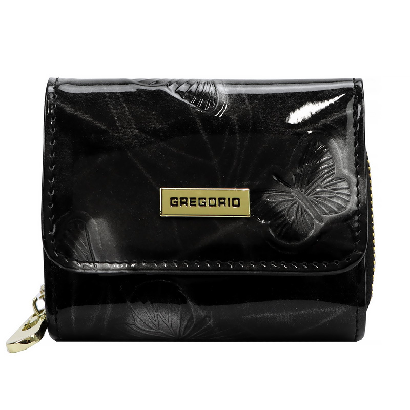 Gregorio mały portfel damski skóra naturalna lakierowana portmonetka motyle