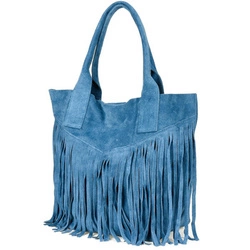 Niebieska Torebka damska skórzana zamszowa A4 frędzel duża L83