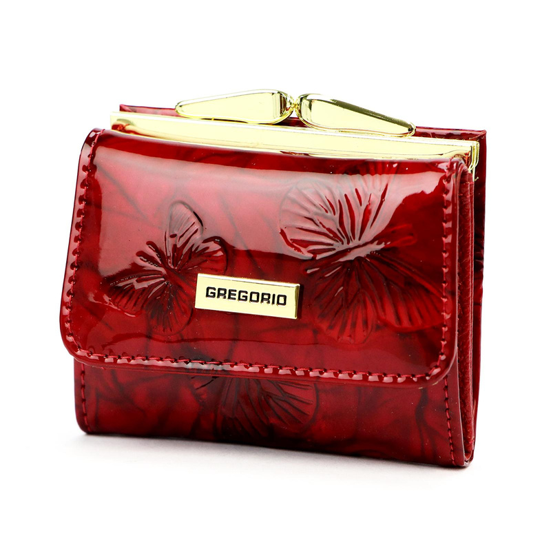 Zgrabna zapinana Mała damska portmonetka w motyle skórzana Gregorio