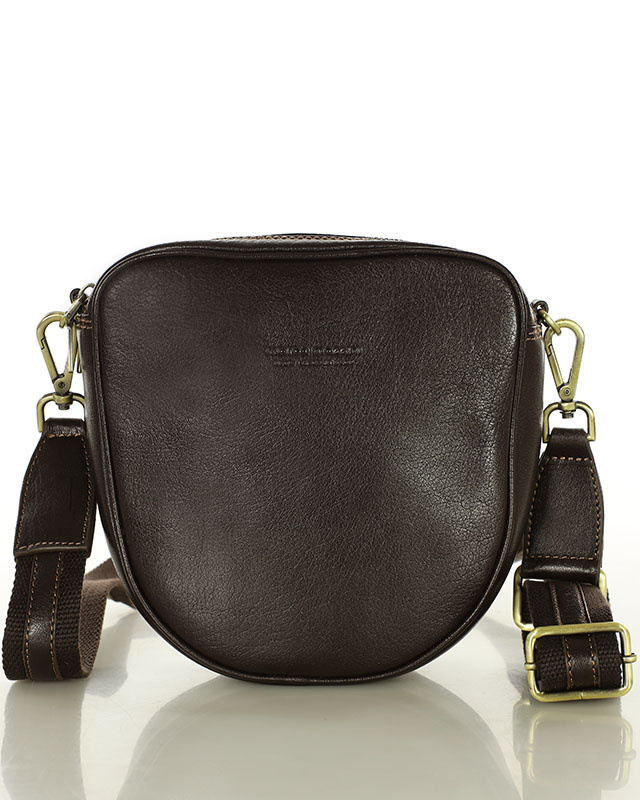 Torba skórzana na dwa zamki crossbody camera bag - MARCO MAZZINI brąz ciemny