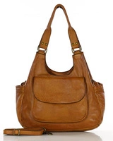 Włoska torebka skórzana z kieszenią z przodu retro bag handmade - MARCO MAZZINI brąz camel