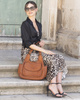 Włoska torebka skórzana z kieszenią z przodu retro bag handmade - MARCO MAZZINI brąz camel