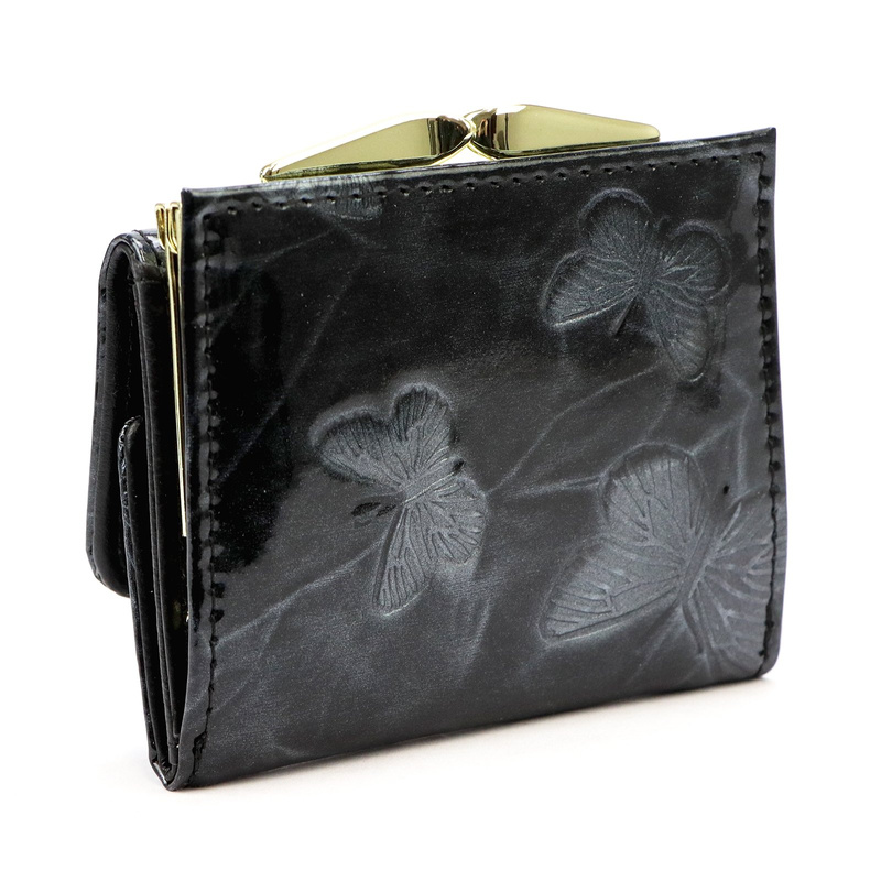 Zgrabna zapinana Mała damska portmonetka w motyle skórzana Gregorio