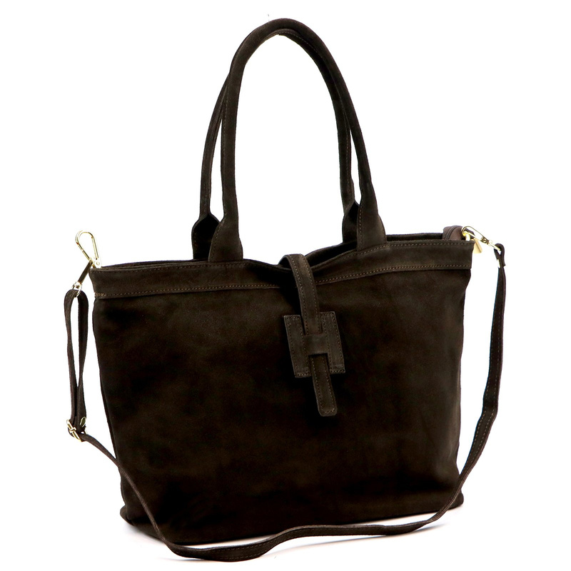 Vera Pelle zamszowa damska shopperbag skóra naturalna torebka na ramię duża