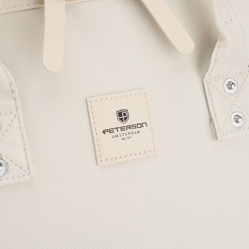 Plecak damski z poliestru w kolorze ecru z miejscem na laptopa i portem USB - Peterson