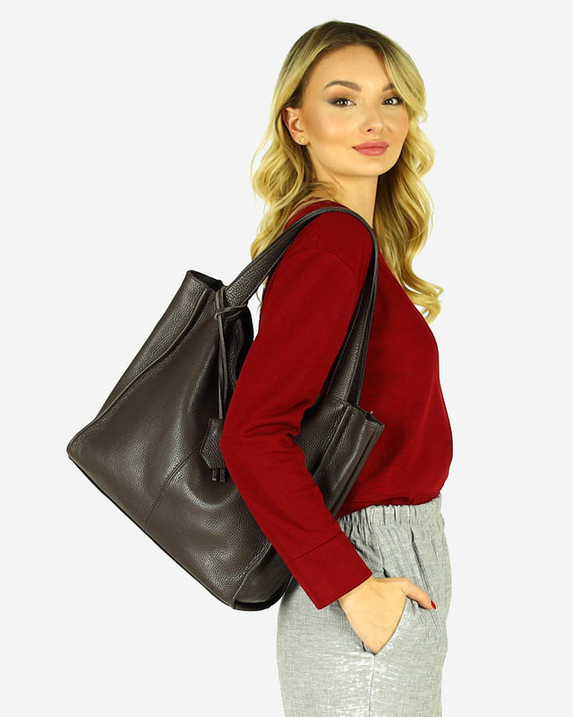Modna torebka damska skórzany shopper bag - MARCO MAZZINI Portofino Max ciemny brąz caffe