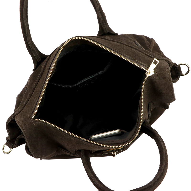 Camilla zamszowy kuferek skóra naturalna duża torebka na ramię kieszenie