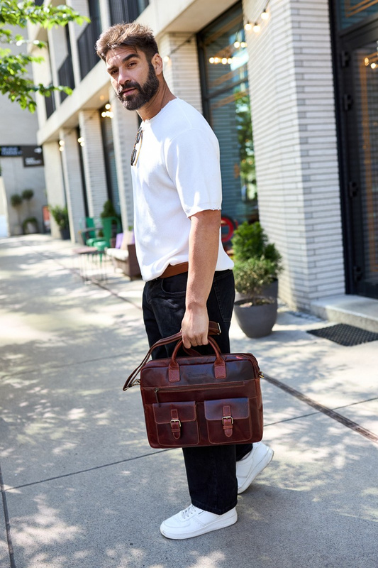 Torba męska skórzana na ramię laptopa duża ciemno-brązowa biznesowa Beltimore N02