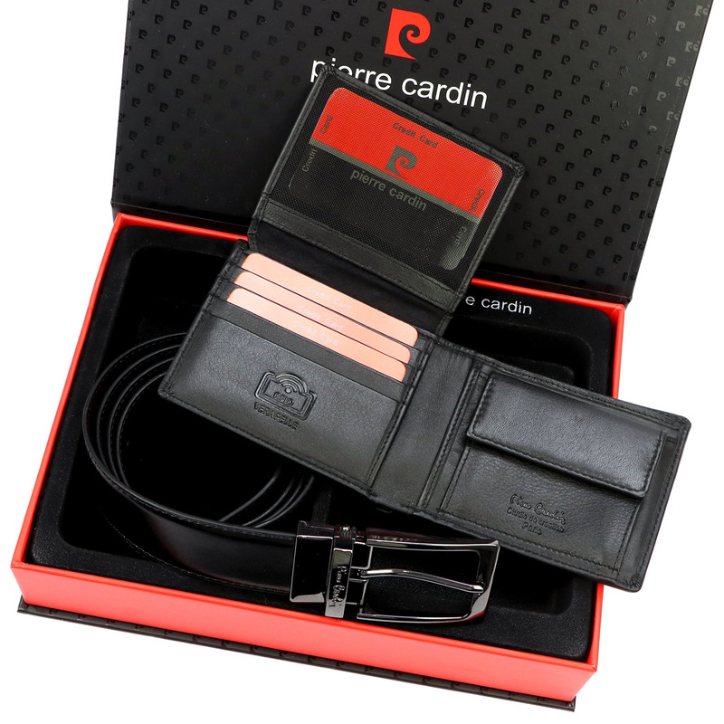 Zestaw Męski Na Prezent Portfel I Pasek Skórzany Czarny Skóra Naturalna