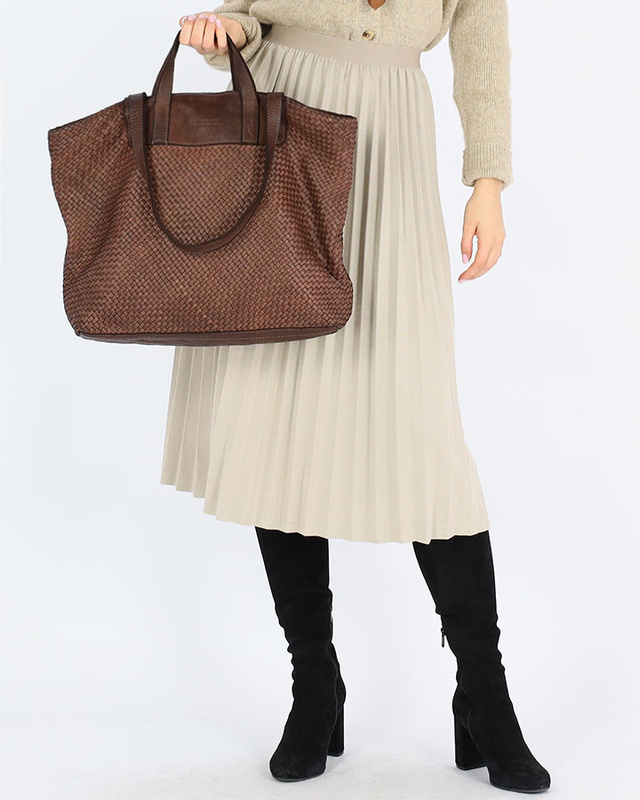 Torba damska pleciona shopper & shoulder leather bag MARCO MAZZINI brąz