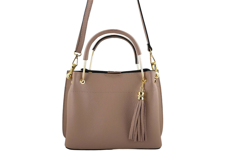 Torebka kuferek damski skórzany - Różowy pudrowy