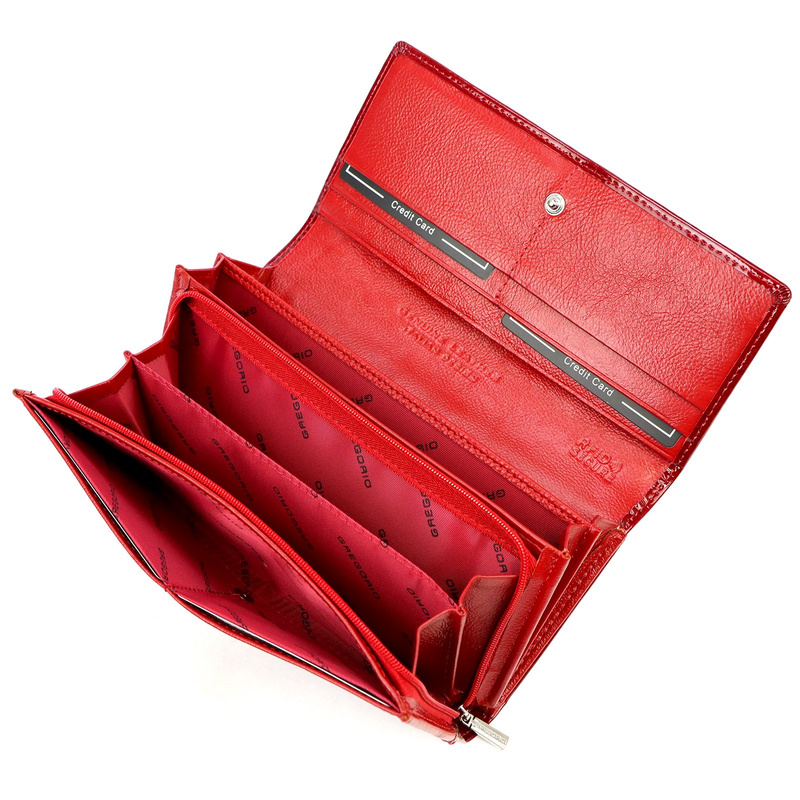 Lakierowany duży Skórzany damski portfel Gregorio