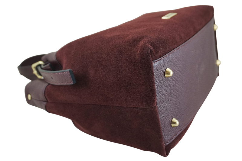 Elegancka torebka damska z naturalnego zamszu - Bordowa