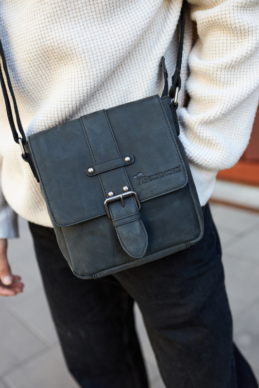 Torba męska skórzana na ramię zgrabna czarna elegancka Beltimore N11