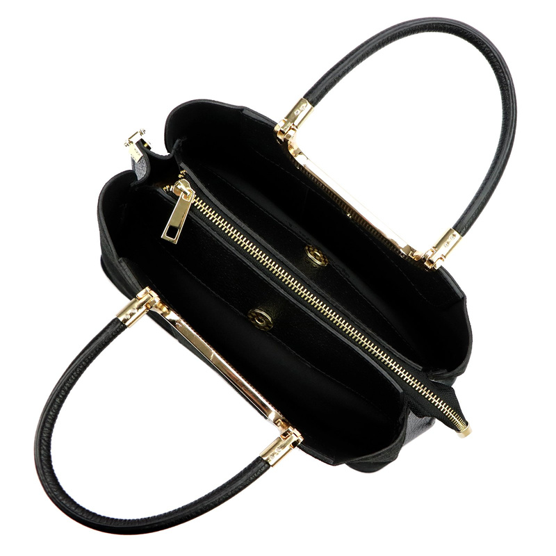 Vera Pelle damski skórzany kuferek torebka do ręki z paskiem i organizerem