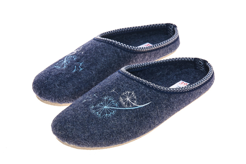 Bambosze damskie bez pięt granat filc 100%