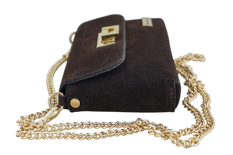 Zamszowa kopertówka na łańcuszku Barberinis - Brązowa ciemna