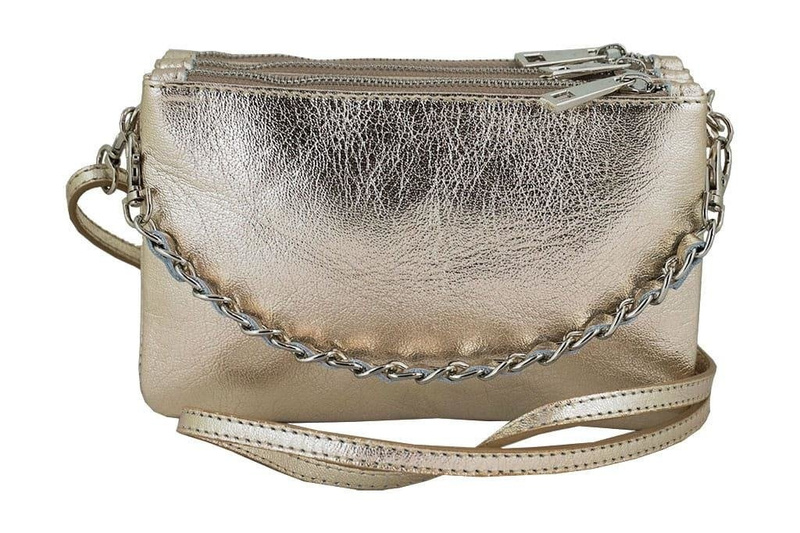 Modna włoska listonoszka skórzana -  Złoty ciemny