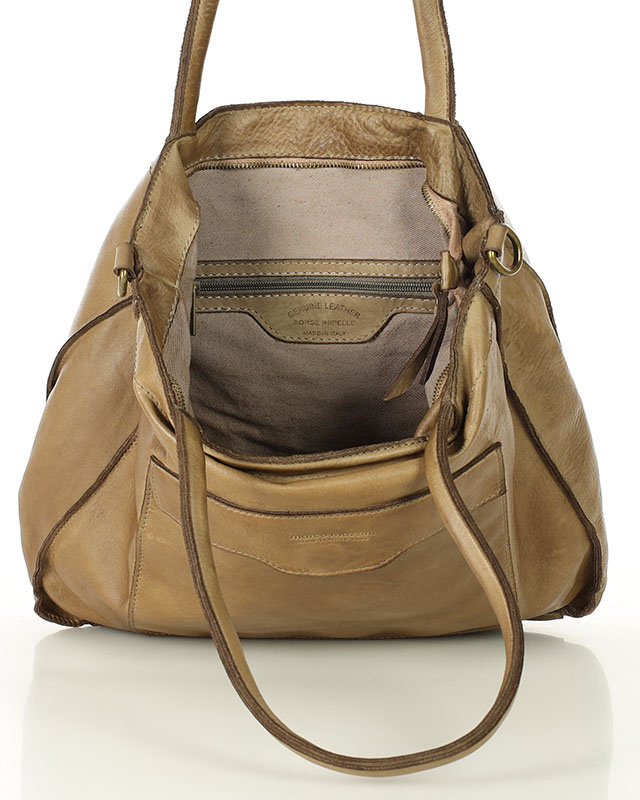 Torba shopper beżowa z kieszeniami skóra naturalna – MARCO MAZZINI