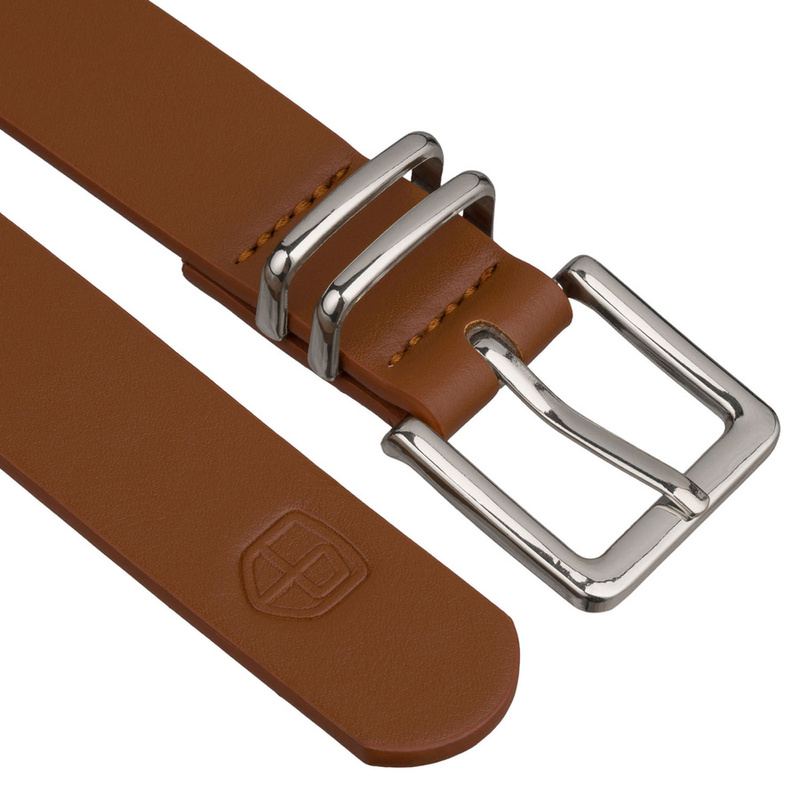 Uniwersalny pasek damski ze skóry ekologicznej w brązowym kolorze ze srebrną klamrą - Peterson